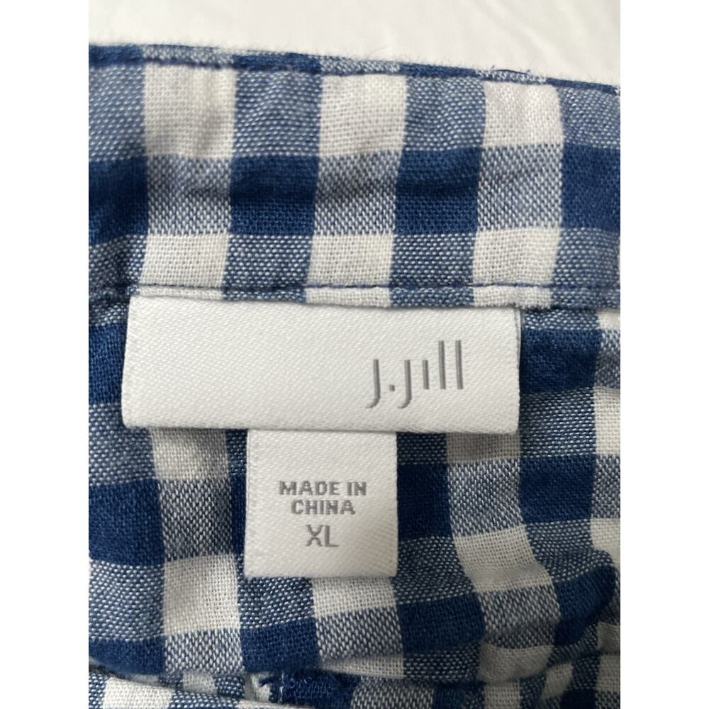 J Jill XL Blue White Gingham Check Cotton Blouse Boat Neck Button Front Cottagec - Picture 4 of 13